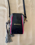 Crossbody Pouch: Black, Pink & Chrome